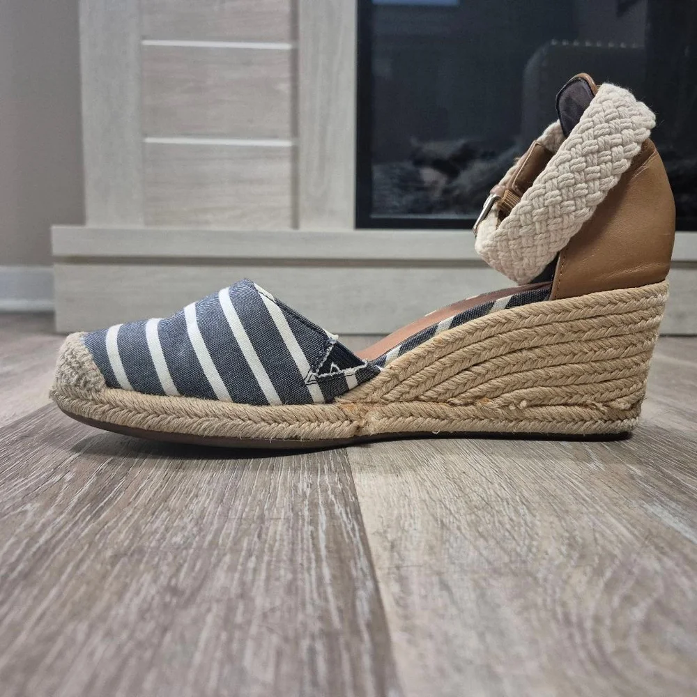 Women's Sperry Espadrille Wedge Sandals Blue/White‎ Striped Sz 8